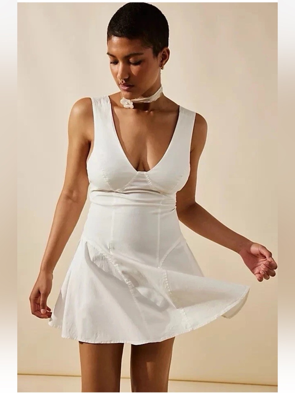 Free People Eye Catching Mini Dress (Ivory) Back Bow
